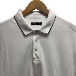 Z Zegna Men's Size XL White Pique Cotton Knit Twin Tipped Collar Polo Shirt euc